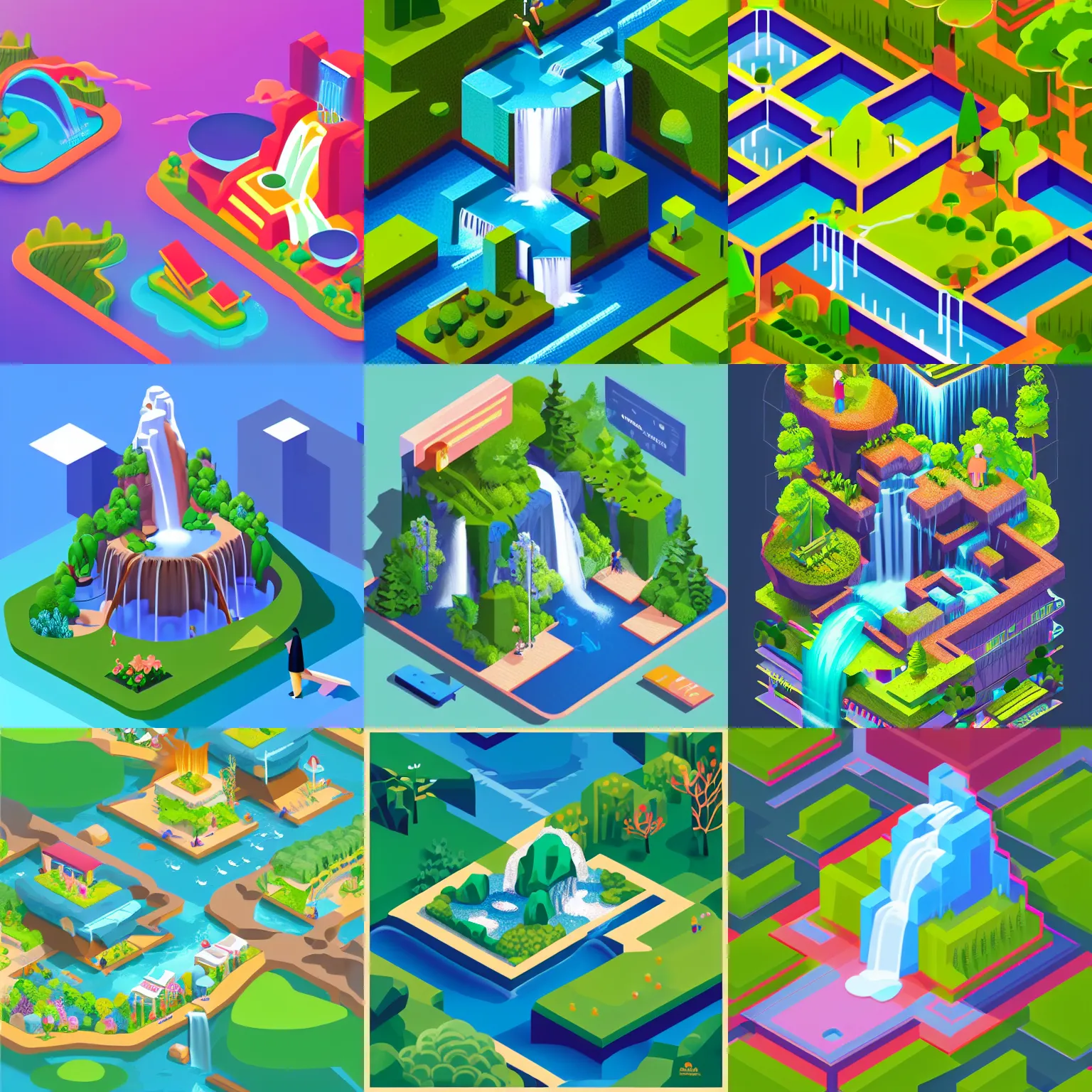 Prompt: isometric webdesign icon for paradise english garden with waterfall, by tooth wu, dan mumford, beeple, rossdraws, Artstation