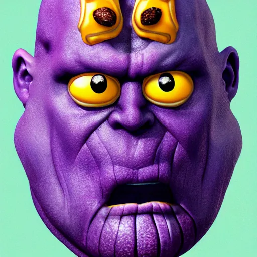 Image similar to thanos as an raisin with raisin features with the face of thanos, jamming with the californian raisins, realistic, hyperrealistic, ultra realistic, real, real world, highly detailed, very detailed, extremely detailed, intricate details, 8 k resolution, hd quality