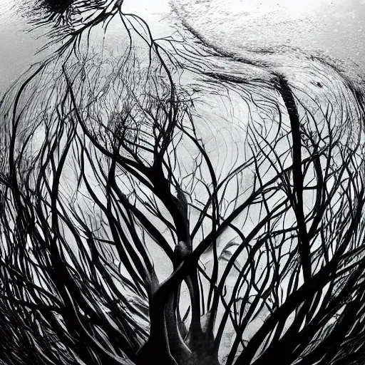 Image similar to roots underwater, award winning magenta and white photography, high contrast, high definition