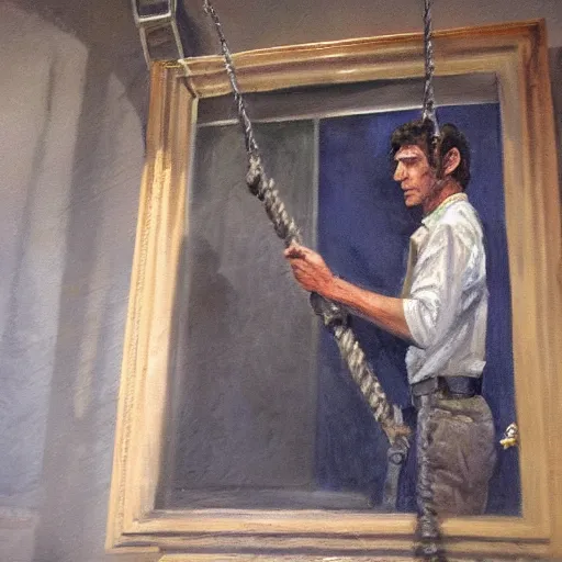 Image similar to todd howard about to be hanged for his crimes, oil painting, tragic, sorrowful.