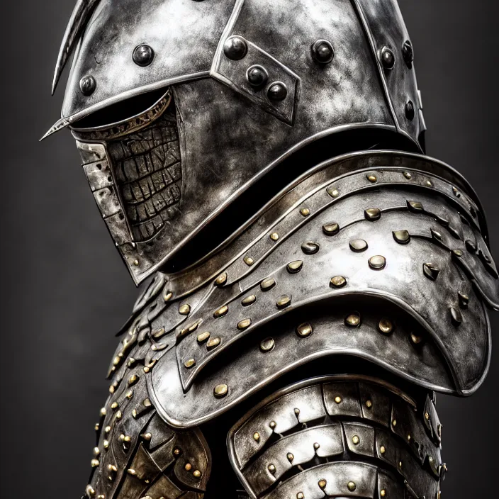 Image similar to photo of a warrior with metal crocodile themed armour and helmet, highly detailed, 4 k, hdr, smooth, sharp focus, high resolution, award - winning photo