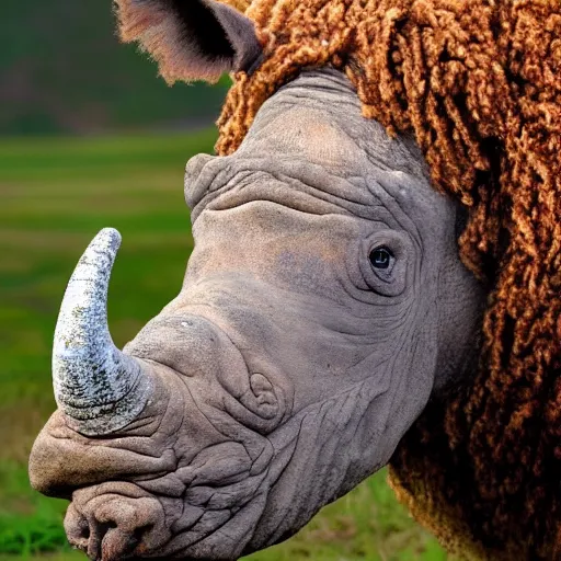 Prompt: a wooly hairy rhino, award winning nature photography t