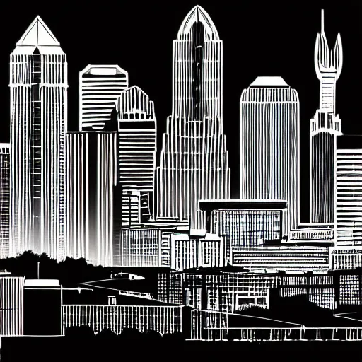 Image similar to city of nashville, tn skyline, neon outline, silhouette, panoramic, high detail, elegant