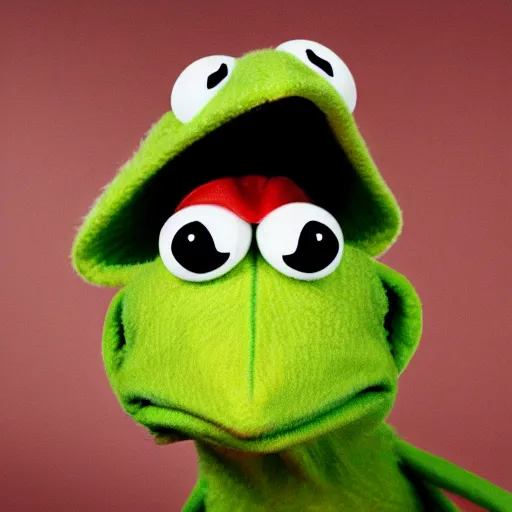 Image similar to a close - up portrait of kermit the frog in the style of martin schoeller, high quality photography