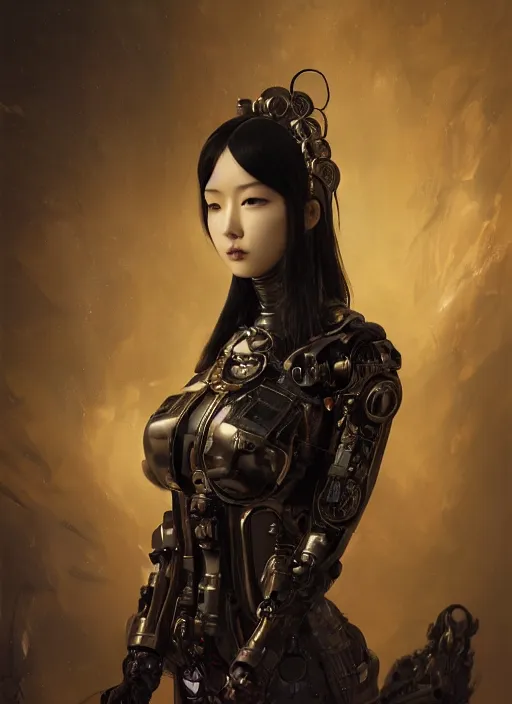 Prompt: portrait of a futuristic korean latex goth girl cyborg, modern fine art, fractal, intricate ornaments, elegant, highly detailed, digital photography, subsurface scattering, by jheronimus bosch and greg rutkowski,