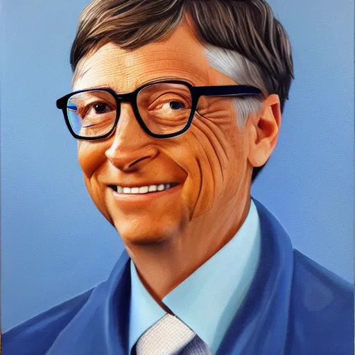 Image similar to Bill Gates with an earring, oil portrait