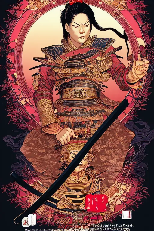 Image similar to poster of sara duterte as a samurai, by yoichi hatakenaka, masamune shirow, josan gonzales and dan mumford, ayami kojima, takato yamamoto, barclay shaw, karol bak, yukito kishiro, highly detailed