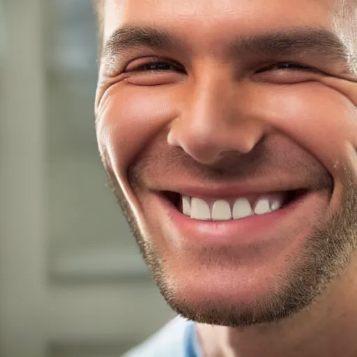 Prompt: close-up photo of a man smiling