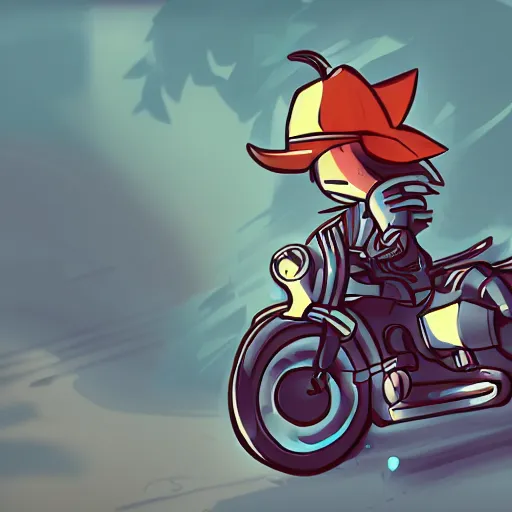 Image similar to niko oneshot riding motorcycle, digital art #OneshotGame