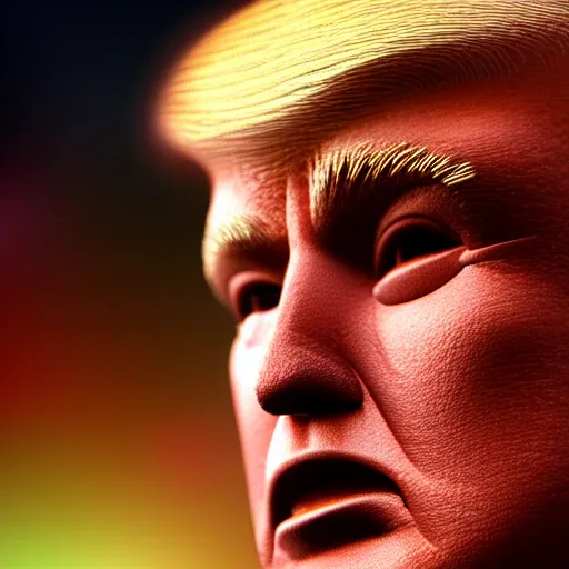 Prompt: Bokeh photo of 3D rendering of Donald Trump, closeup 4K