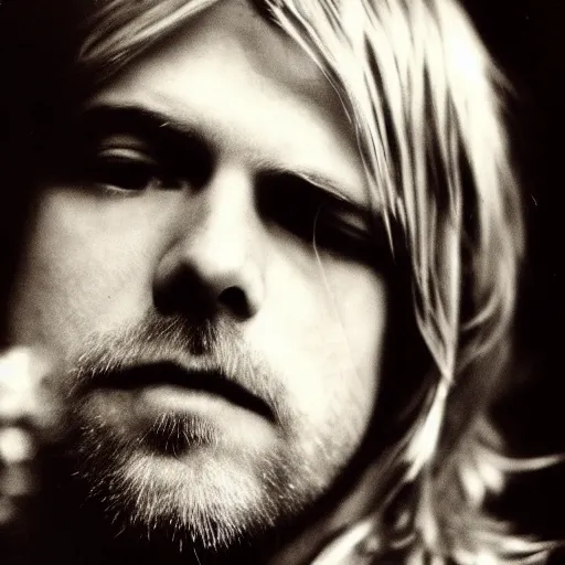 Prompt: Kurt Cobain singer songwriter Nirvana, a photo by Kurt Cobain, ultrafine detail, chiaroscuro, private press, associated press photo, angelic photograph, masterpiece