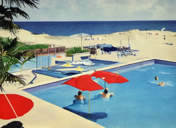 Image similar to pool at the beach. simplistic 6 0 s art