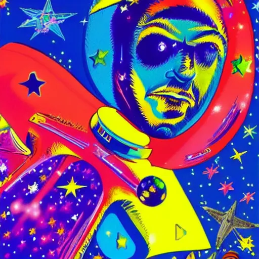Prompt: the hero of outer space, peter max, colorful, highly detailed, highly realistic
