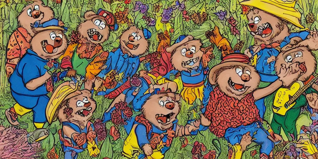 Image similar to grateful dead Berenstain bears, surrealism aesthetic, detailed facial expressions