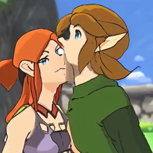 Image similar to female link and malon kissing