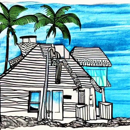 Cute Shabby Vintage Beach House Illustration · Creative Fabrica