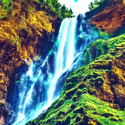 Prompt: beautiful mountain valley, cinegraphic, very very very detailed, waterfall, blue sky