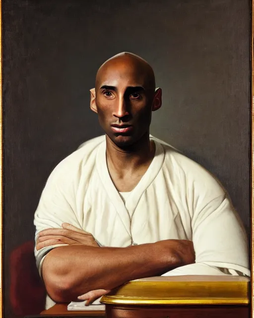 Image similar to facial portrait of the united states president, an ugly 7 8 year old kobe bryant, resolute desk, 1 8 4 8, oil on canvas by william sidney mount, trending on artstation, national archives