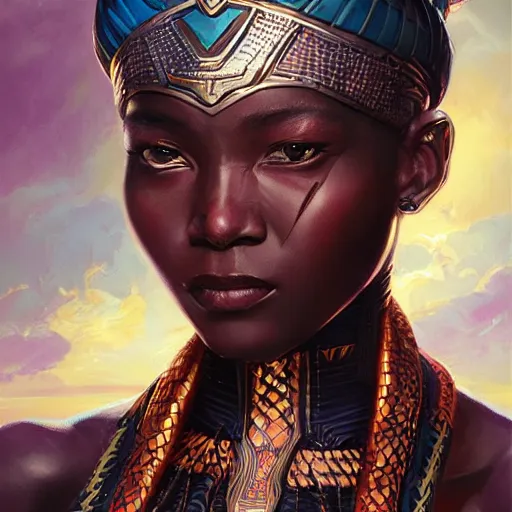 Image similar to portrait of a wakandan woman ( 3 5 ) from wakanda, an oil painting by ross tran and thomas kincade