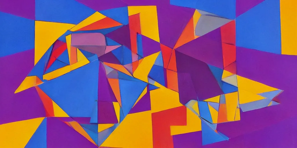 Image similar to a painting of a blue and purple abstract scene, a cubist painting by erno rubik, trending on behance, crystal cubism, isometric, rendered in cinema 4 d, behance hd