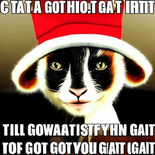 Image similar to cat in the hat as a goat