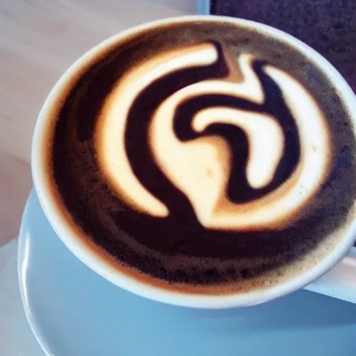 Prompt: most attractive cup of flat white coffee ever, with a labyrinth drawn in the foam