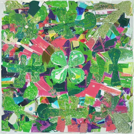 Image similar to shamrock green organic by phyllida barlow. a beautiful collage of a space battle with wild, bright colors.