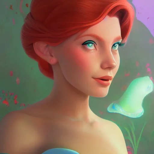 Image similar to princess ariel, hyper - detailed matte digital painting, concept art, official fan art, fantastically pastel colors, by jesper elsing and lois van baarle and ilya kuvshinov and ian spriggs, cinematic lighting, studio quality, octane render, smooth render, behance hd, trending on artstation hq