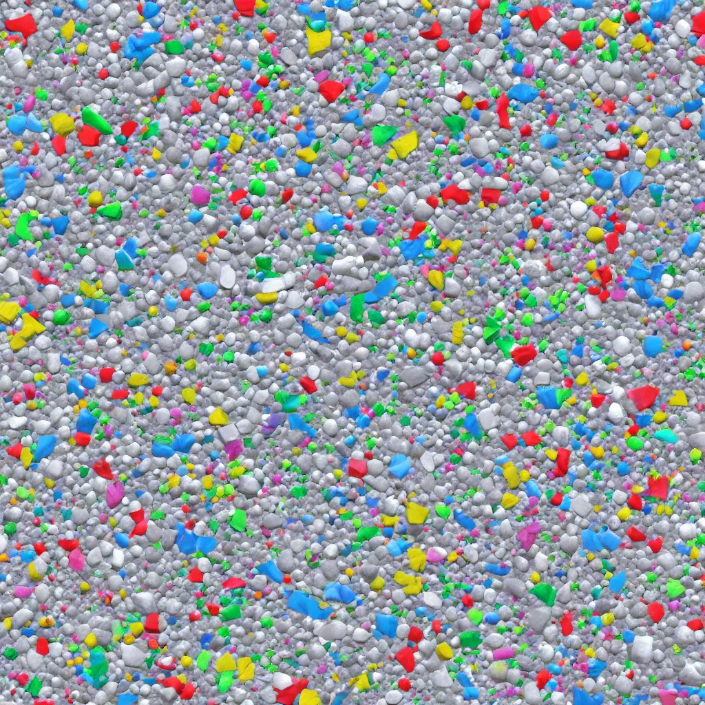 Prompt: a texture of white and very small colorful recycled plastic texture, sustainable materials, texture for 3 d, pet, hdpe, ldpe, pp, ps, pvc, pbr, pbr texture, cg, 3 d, rendering, unreal engine, cryengine