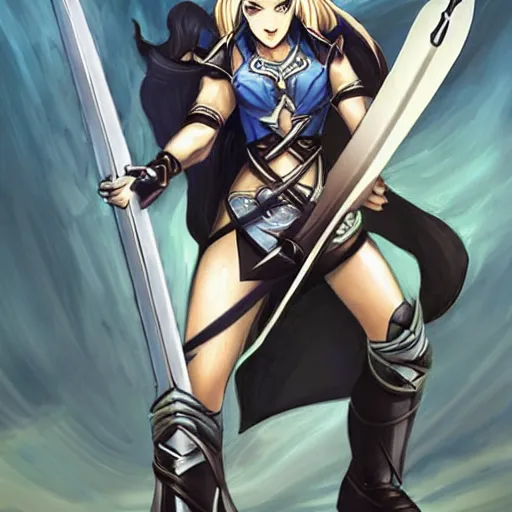 Prompt: jim lee portrait of a fire emblem woman holding a sword and shield high contrast