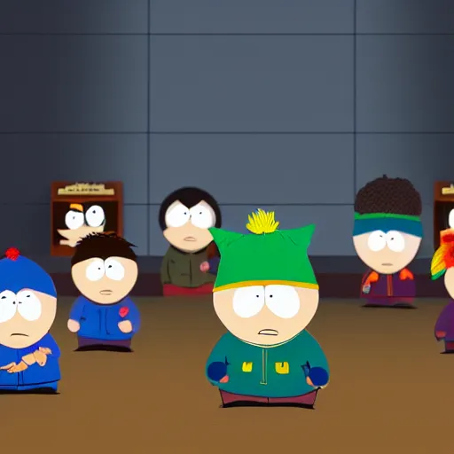 Image similar to South Park in real life, 50 mm, f2.8, panavision, studio lighting