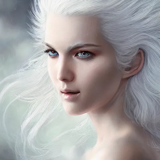 Prompt: god, young, white hair, long hair, intricate, ethereal, highly detailed, sharp focus, artstation, digital painting, by stanley lau and artgerm