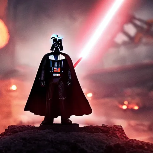 Image similar to Darth Vader in WW2!!!!!, splash art, movie still, cinematic lighting, dramatic, octane render, long lens, shallow depth of field, bokeh, anamorphic lens flare, 8k, hyper detailed, 35mm film grain