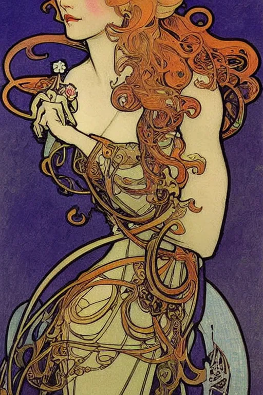 Image similar to beautiful art nouveau painting of princess peach by mucha