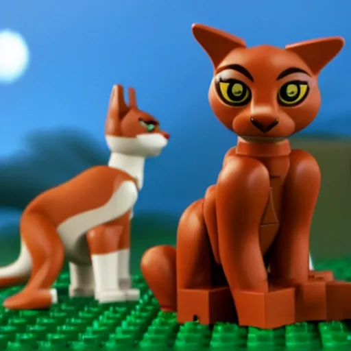 Image similar to lego cute caracal talking to a mr cute caracal head pixar animation super - fine detail uplight cinematic hd