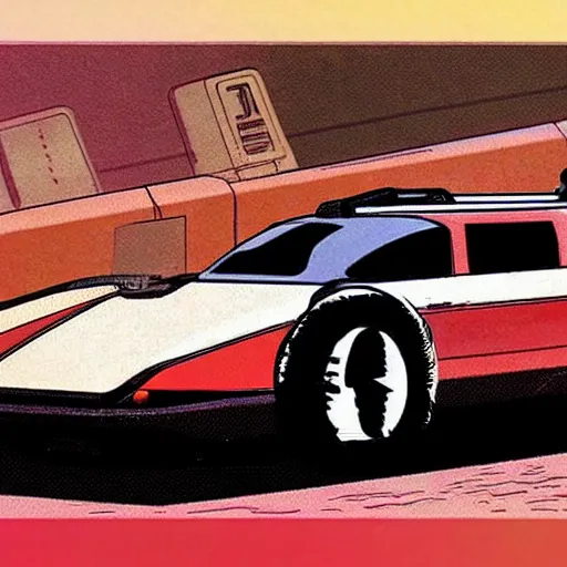 Image similar to akira art style retrofuturism car concept