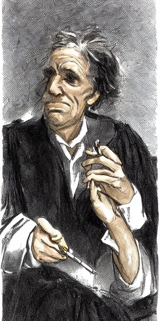 Image similar to the judge from Phoenix Write, smoking a cig