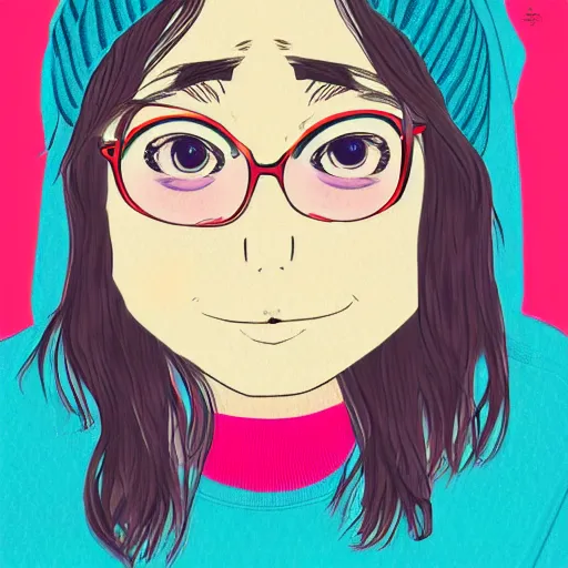 Image similar to hila klein, ugly, old, anime style, digital art, cute, teddy fresh