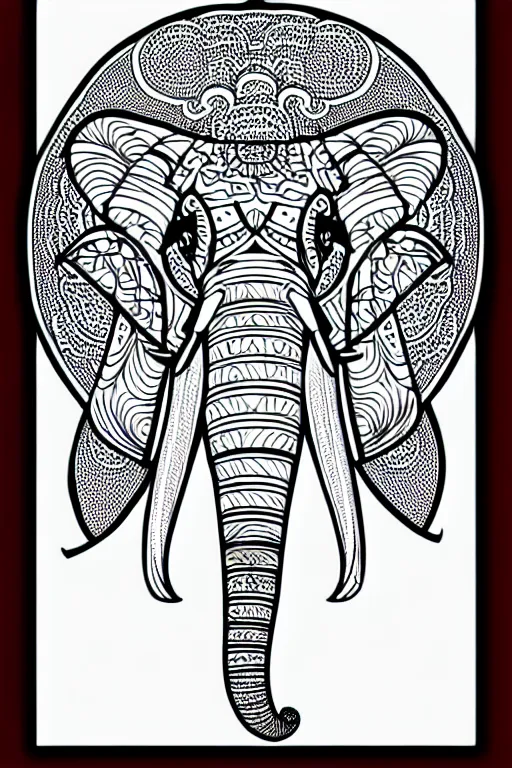 Image similar to elephant ornaments fractal ink drawing line art colouring page