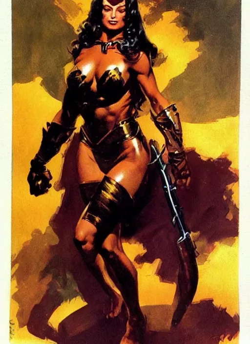 Image similar to golden saint girl, strong line, deep color, beautiful! coherent! by frank frazetta, by brom