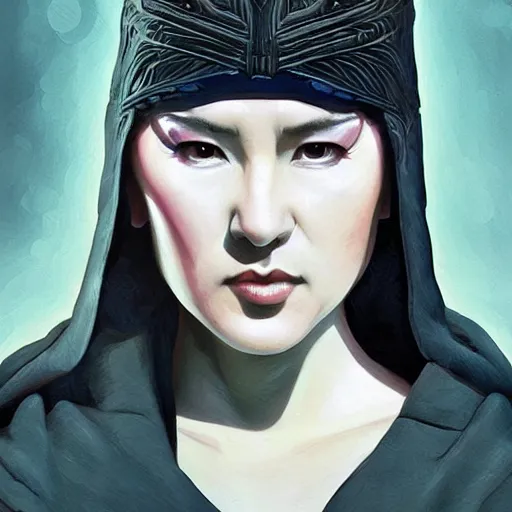 Prompt: steven seagal female, jedi master, wearing the traditional jedi robe, beautiful and uniquely odd looking, detailed symmetrical close up portrait, intricate complexity, in the style of artgerm and ilya kuvshinov, magic the gathering, star wars art