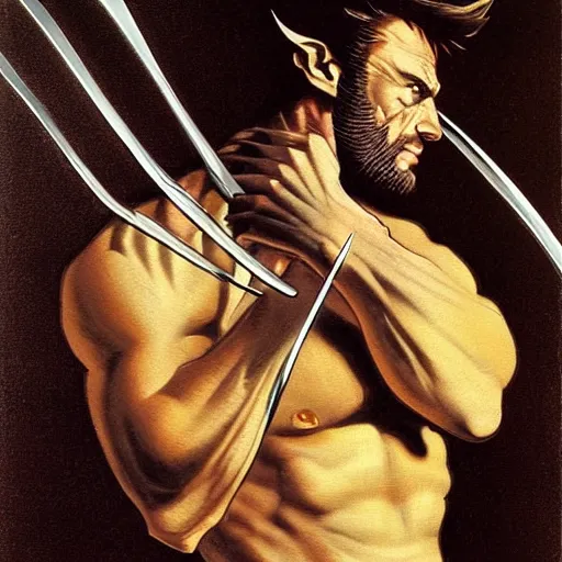Prompt: Wolverine by Caravaggio