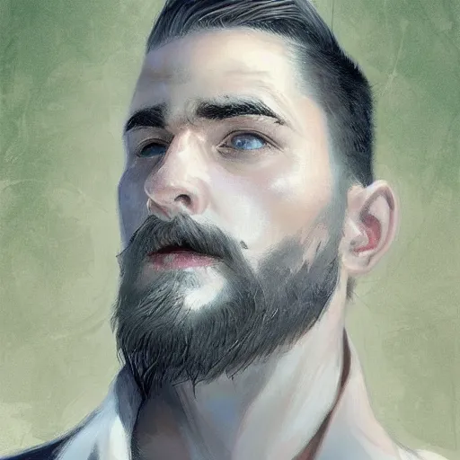 Prompt: a beautiful award winning commission portrait of a young man with white undercut hair,and a stylish beard,green eyes.digital art,art by greg rutkowski,character design by charles bowater,ross tran,photorealistic,highly detailed,detailed face,4k,dramatic,deviantart,artstation