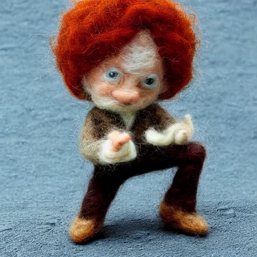 Image similar to needle felted bilbo wants the ring from frodo from the fellowship of the ring (2001), highly detailed, dslr, tilt shift, eerie, hyperrealism, highly textured