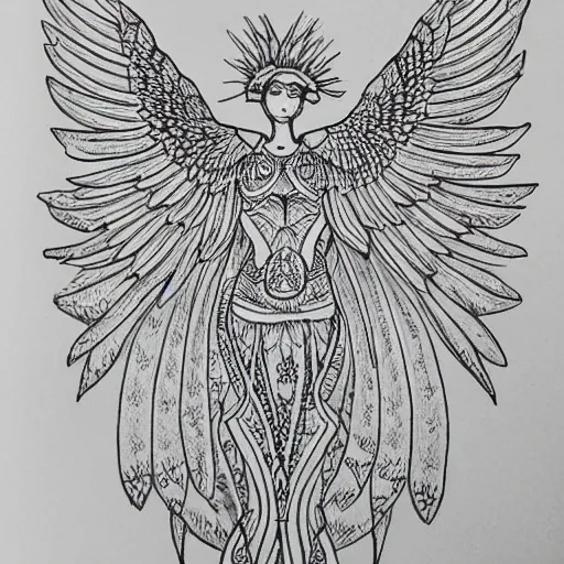 Image similar to a micron pen drawing of a seraphim, intricate