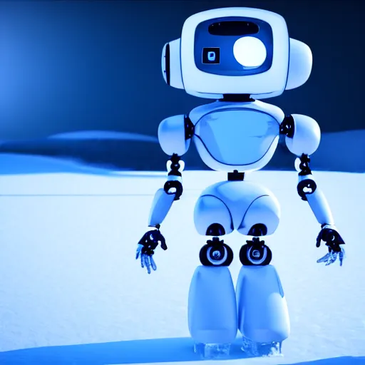 Image similar to a cute little robot is made of ice. super realistic 8 k render of a elegant, cinematic composition