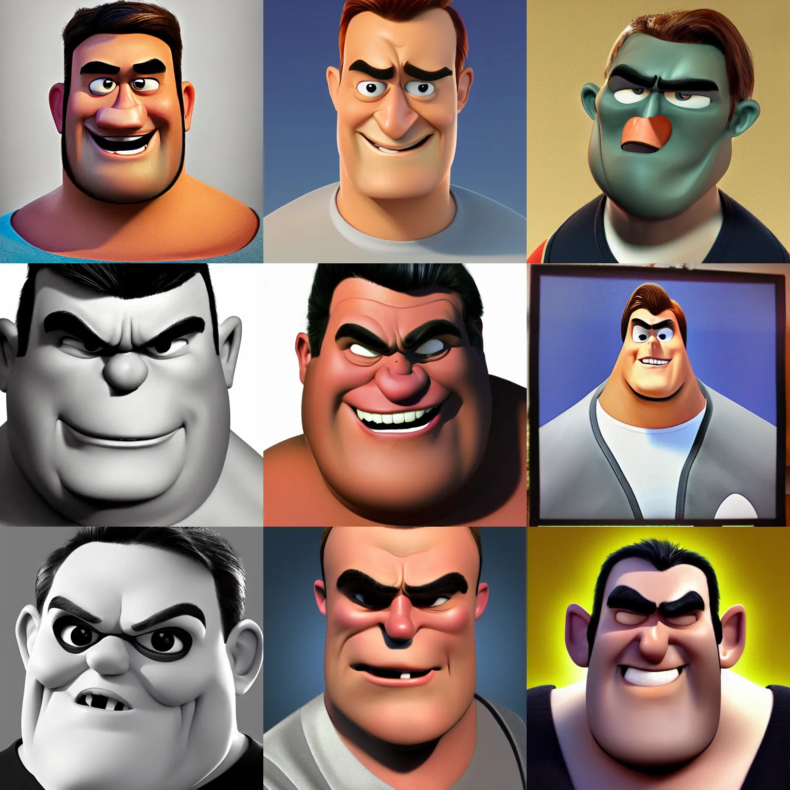 Prompt: realistic portrait of happy mr incredible, photorealistic, 1 / 4 headshot