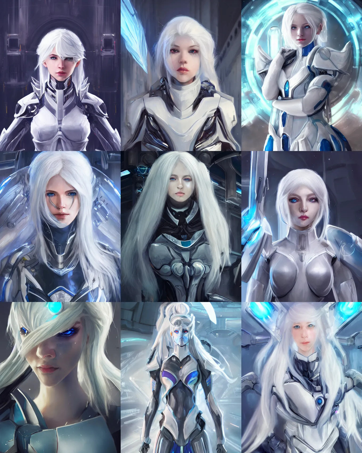 Prompt: perfect white haired girl, warframe armor, beautiful, dreamy, pretty face, blue eyes, portrait, bright light, scifi, utopian architecture in the background, laboratory, ultra realistic, intricate, glow, cinematic, extreme details, focused, masterpiece, art by seunghee lee, blair armitage