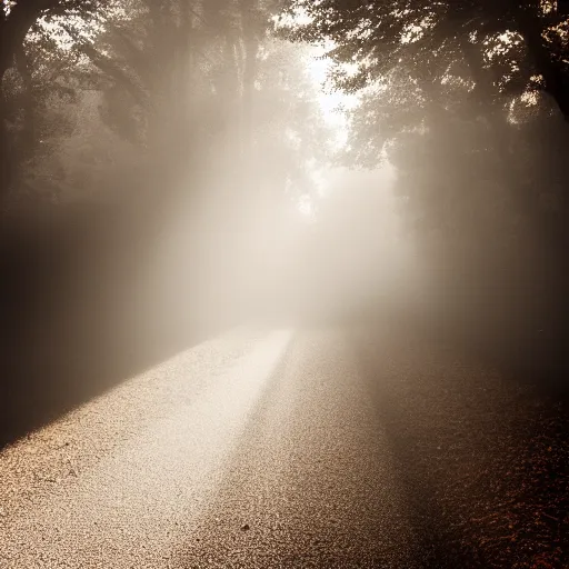 Image similar to light shining through a foggy hallway, dramatic