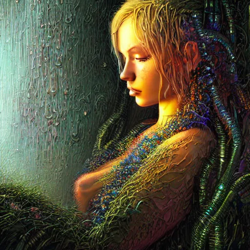 Image similar to a beufitul pale women goddess sweaty skin simetrical face james eads casper david friedrich raphael lacoste vladimir kush tim white leis royo michael whelan bruce pennington volumetric light effect broad light oil painting biopunkdigital painting cyberpunk fantasy art style industrial art sci - fi art style realism post - apocalyptic renaissance steampunkspace artwork unreal engine